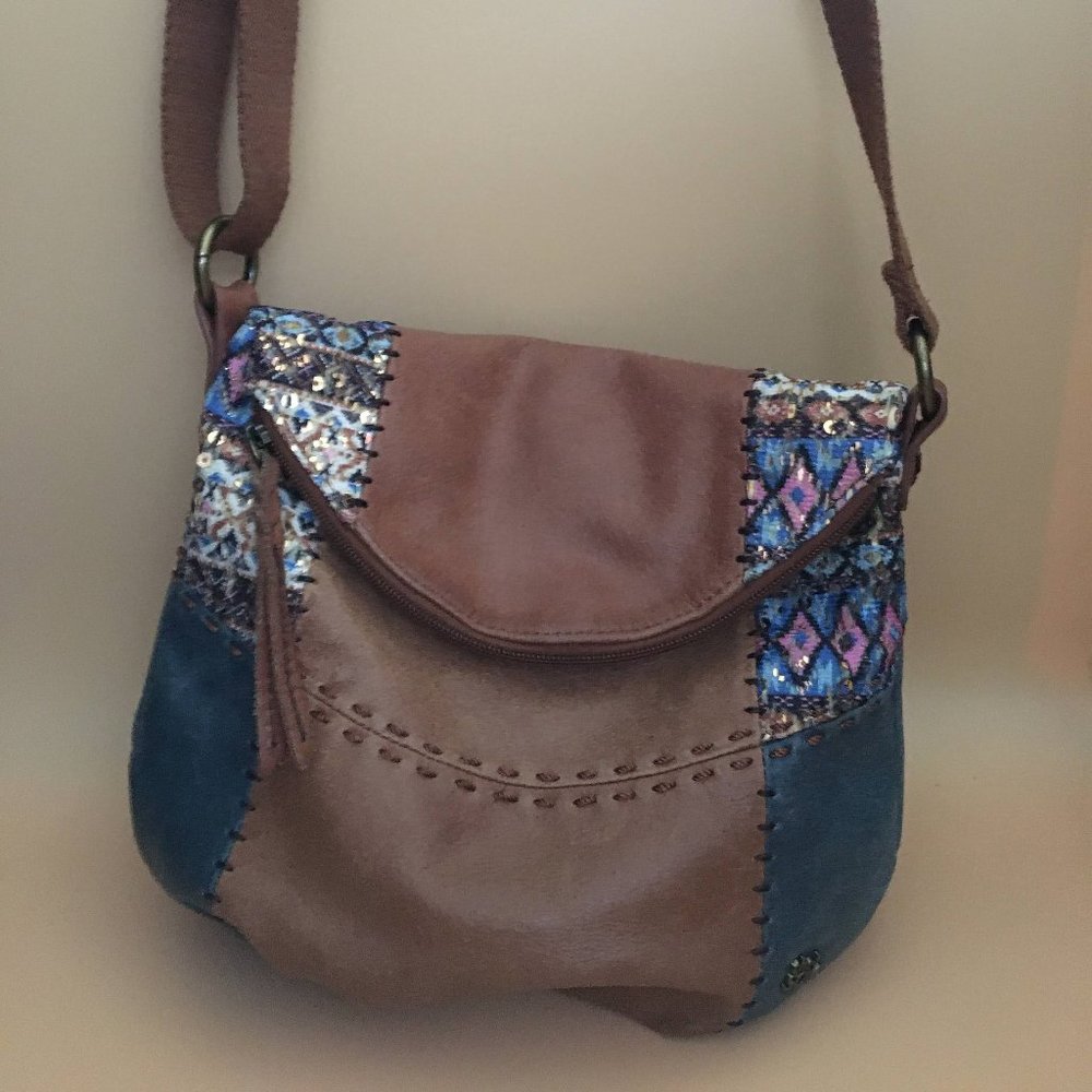 THE SAK MULTI-COLOR BROWN CROSSBODY HOBO-STYLE BAG
